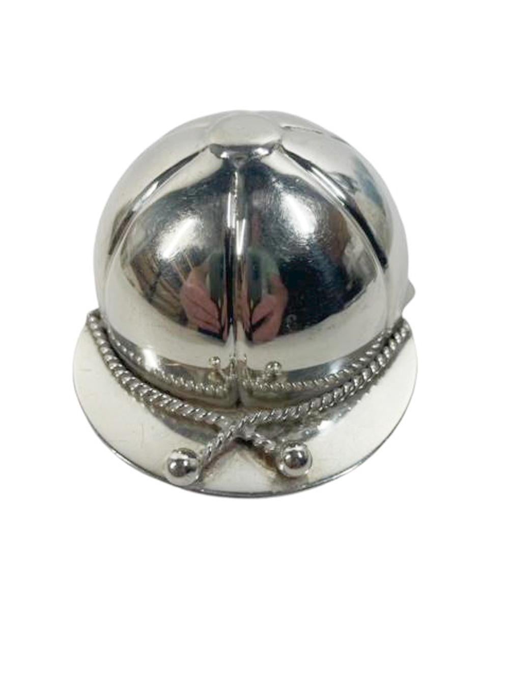Art Deco Napier 3oz Silver Plate Spirit Measure of Jockey Cap Form w/Twisted Cord on Brim For Sale