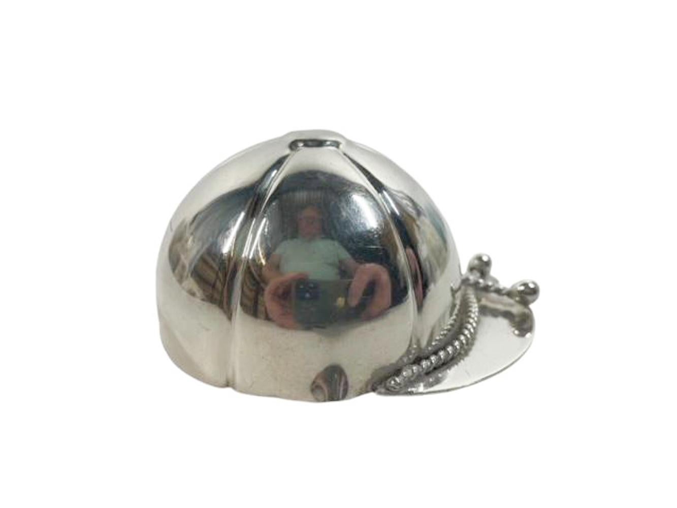 American Napier 3oz Silver Plate Spirit Measure of Jockey Cap Form w/Twisted Cord on Brim For Sale