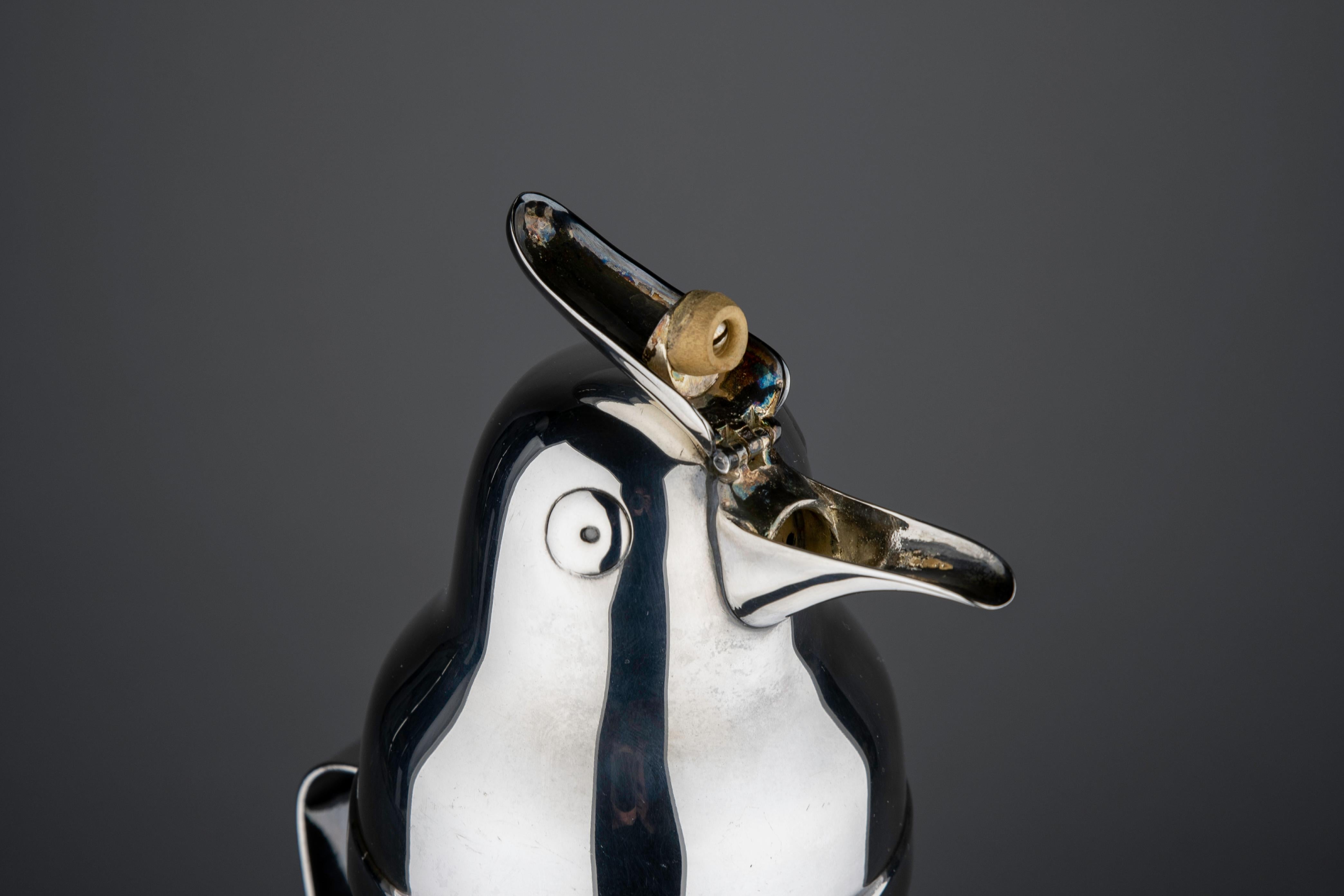 Silvered Napier Art Deco Silver Plated Penguin Cocktail Shaker For Sale