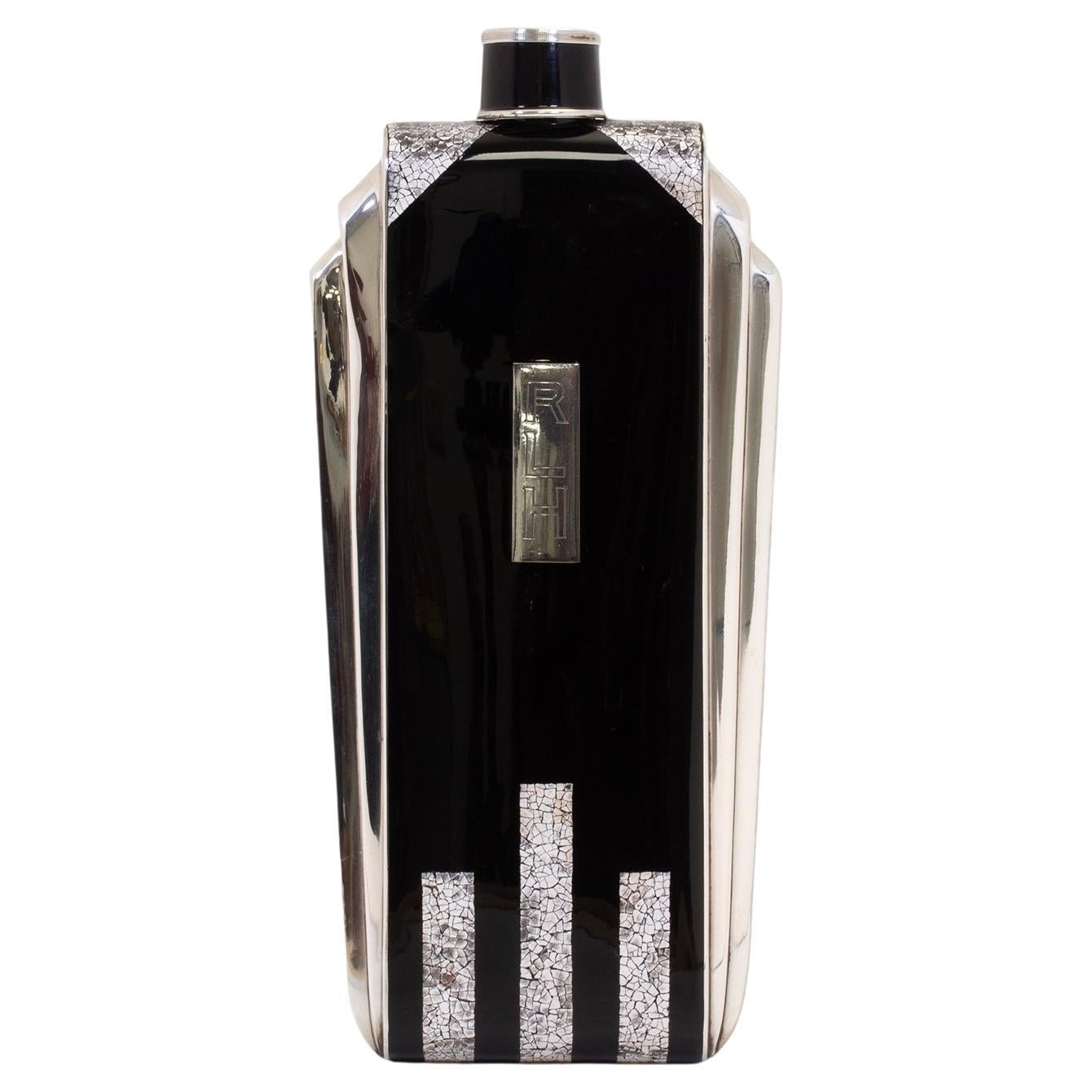 Petaca Napier Art Déco de plata de ley y esmalte