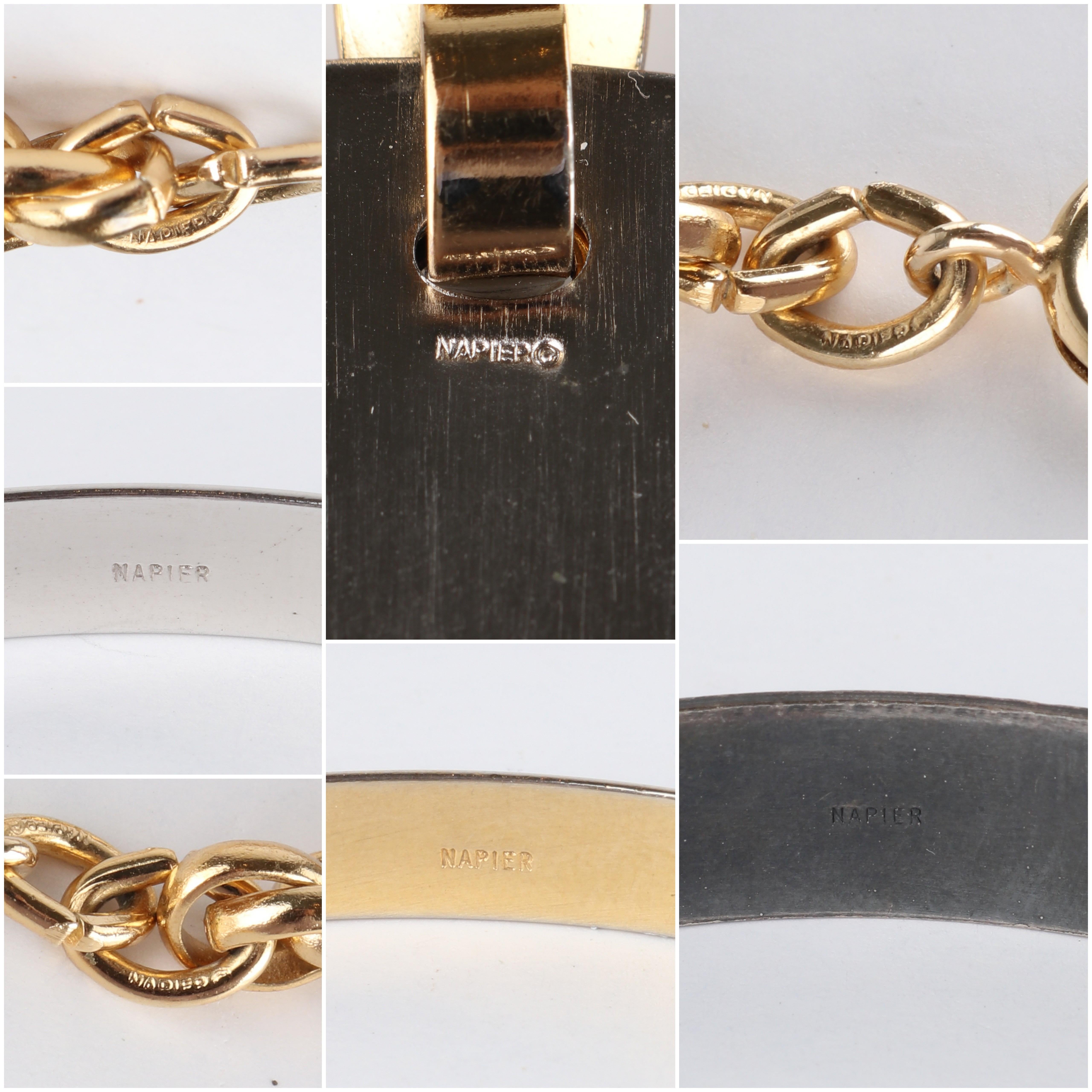 NAPIER c.1974 Vtg Modernist Tri-Metal Oval Pendant Collier Bracelet 4 Pc Set en vente 6
