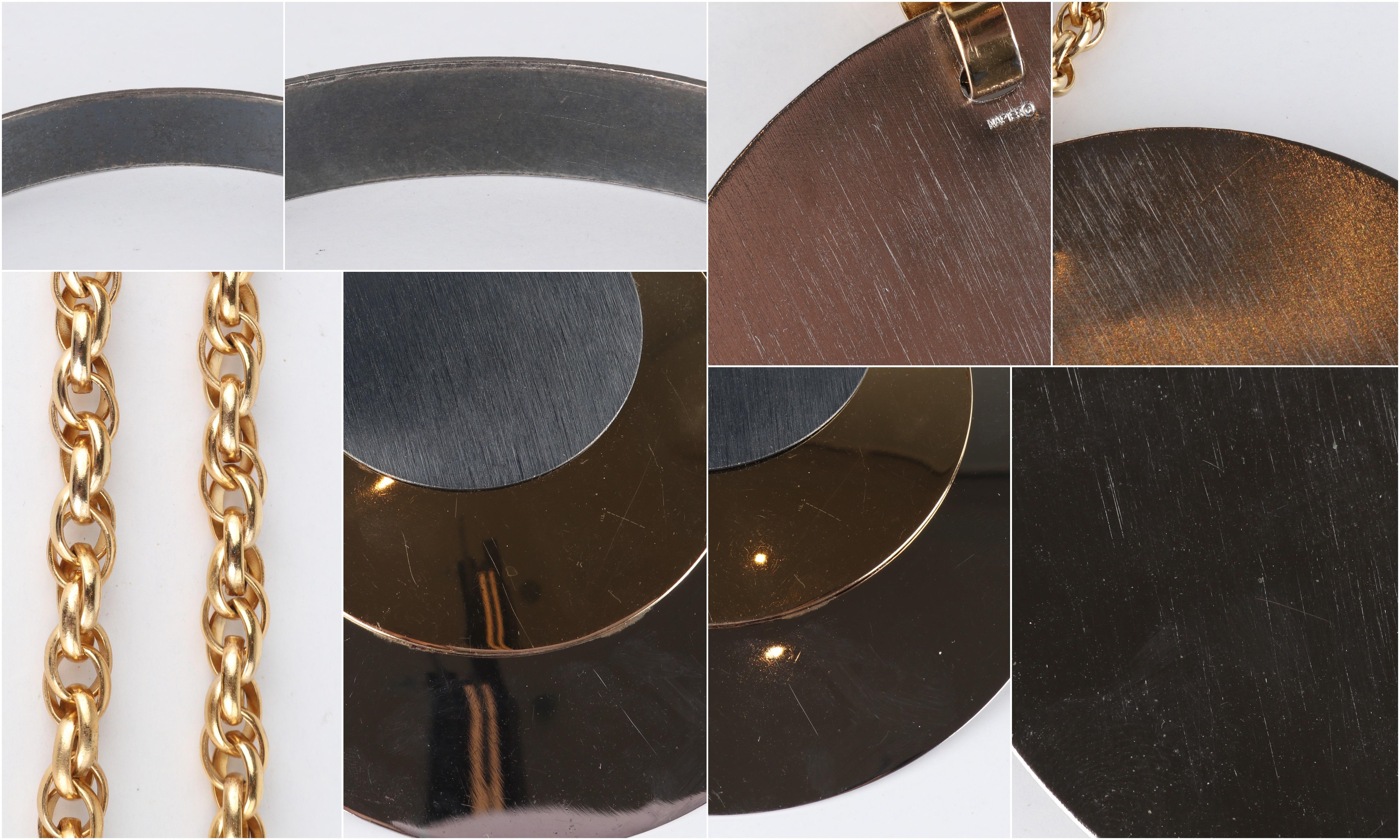 NAPIER c.1974 Vtg Modernist Tri-Metal Oval Pendant Collier Bracelet 4 Pc Set en vente 8