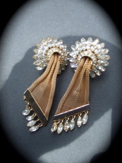 Pendientes de clip NAPIER «Diamante Crystal Gold Mesh», hacia 1960