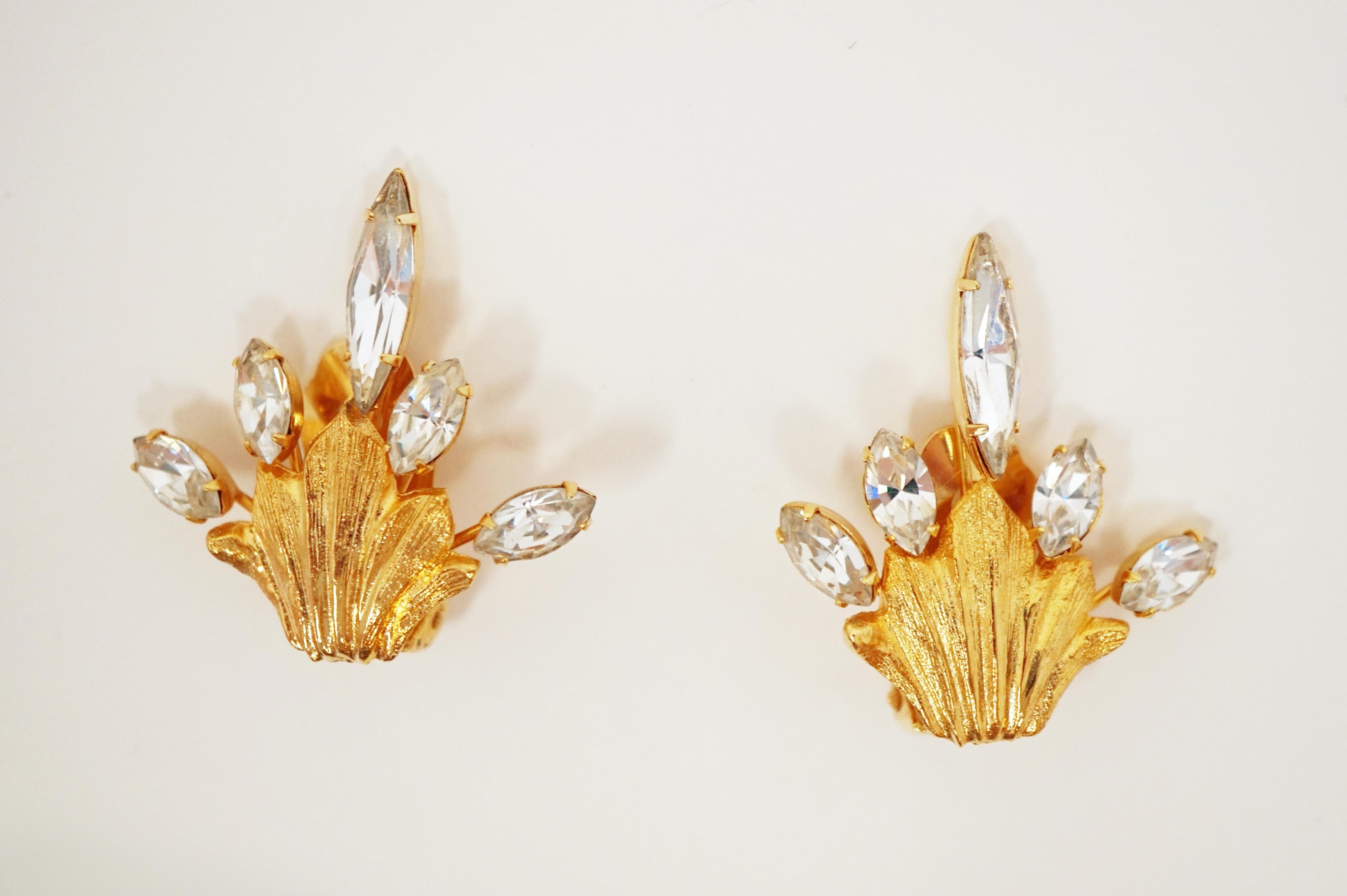 Napier Gilded Crystal Bouquet Demi-Parure Set, Signed, circa 1980 In Good Condition For Sale In McKinney, TX