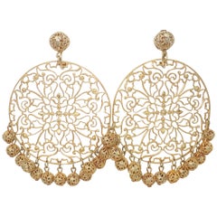 Retro Napier Gold Tone Bohemian Filigree Earrings, 1960's 