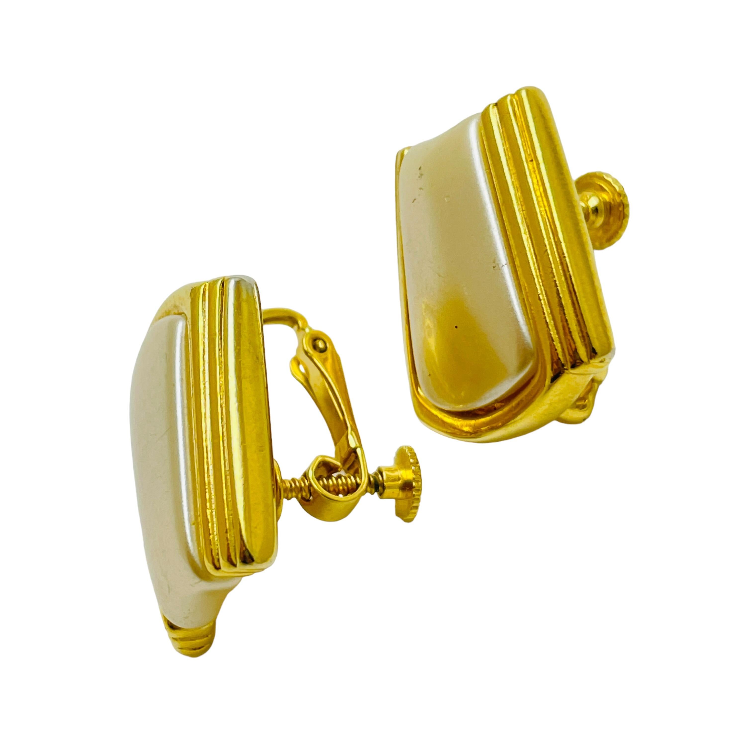 Women's NAPIER gold tone faux pearl designer clip on earrings For Sale