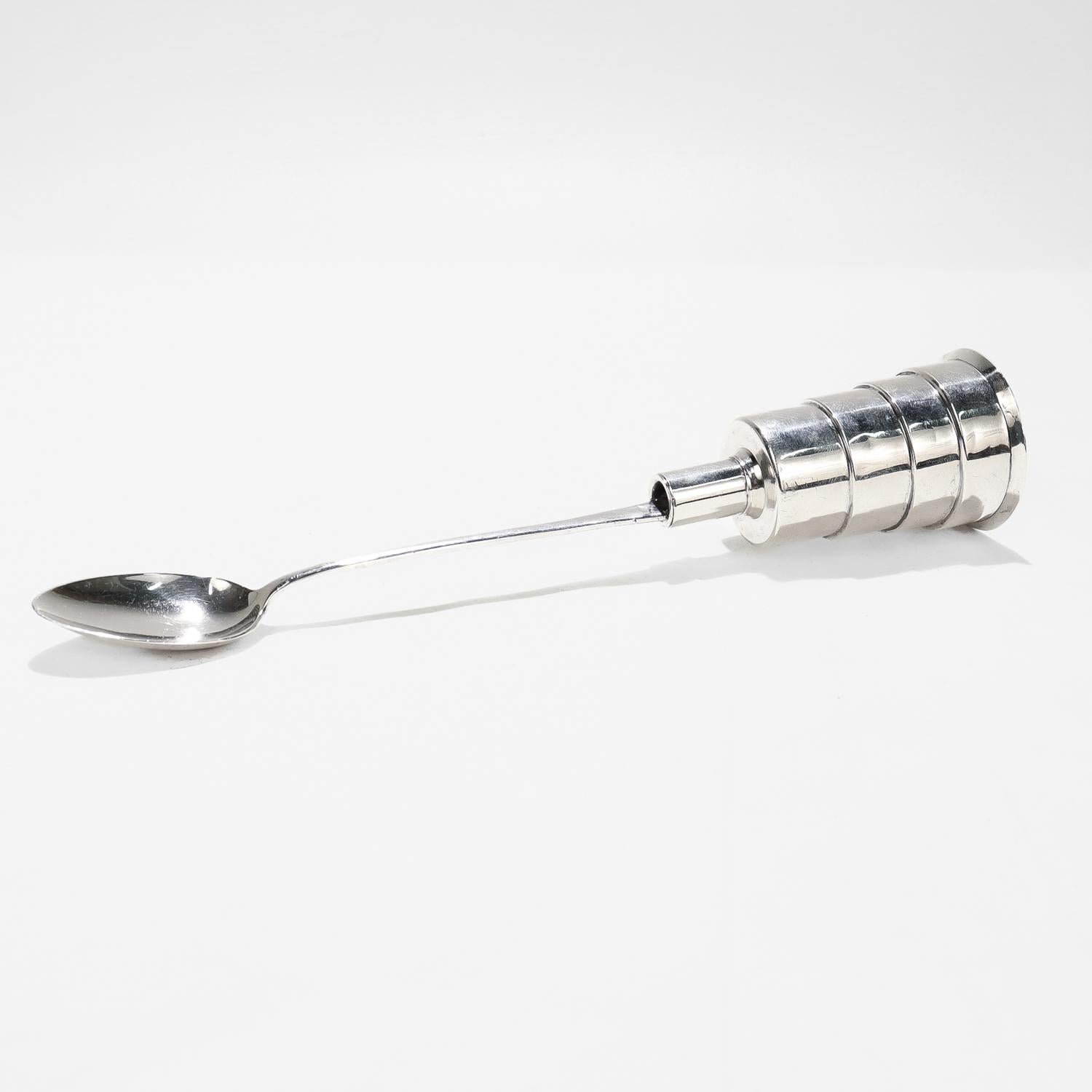 20th Century Napier Machine Age Sterling Silver Cocktail Spoon & Jigger / Measure Bar Tool