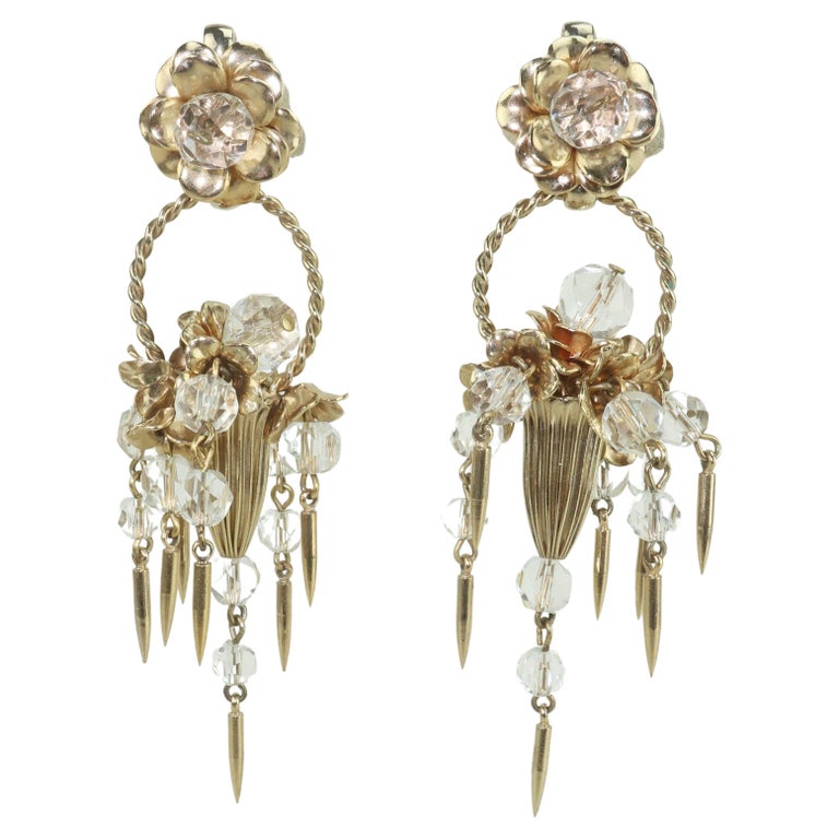 Napier Marilyn Monroe Flower Basket Chandelier Earrings, 1950's at 1stDibs
