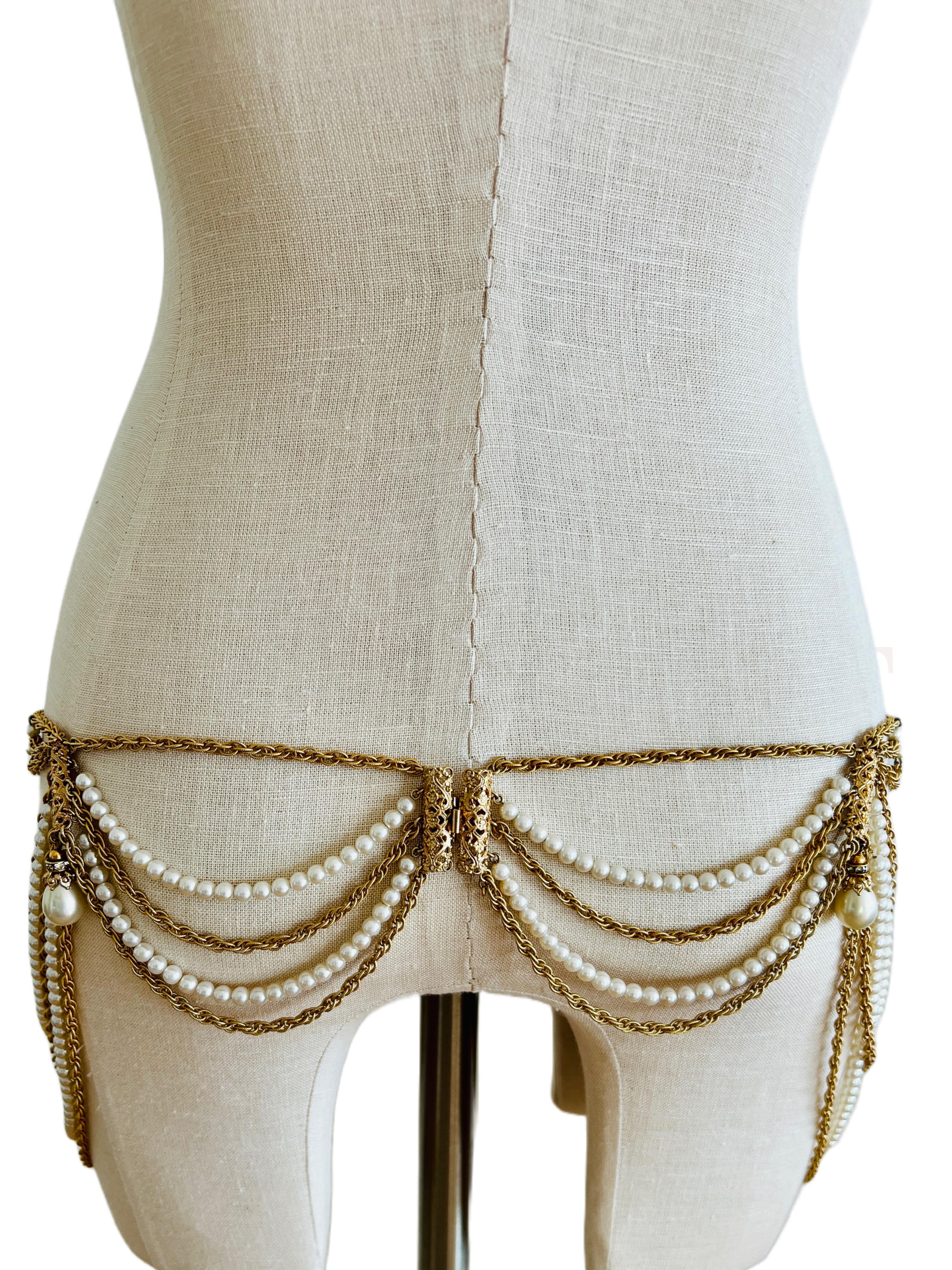 Women's Napier Multi Chain Gold Tiered Layered Shoulder Necklace, Bikini Belt For Sale