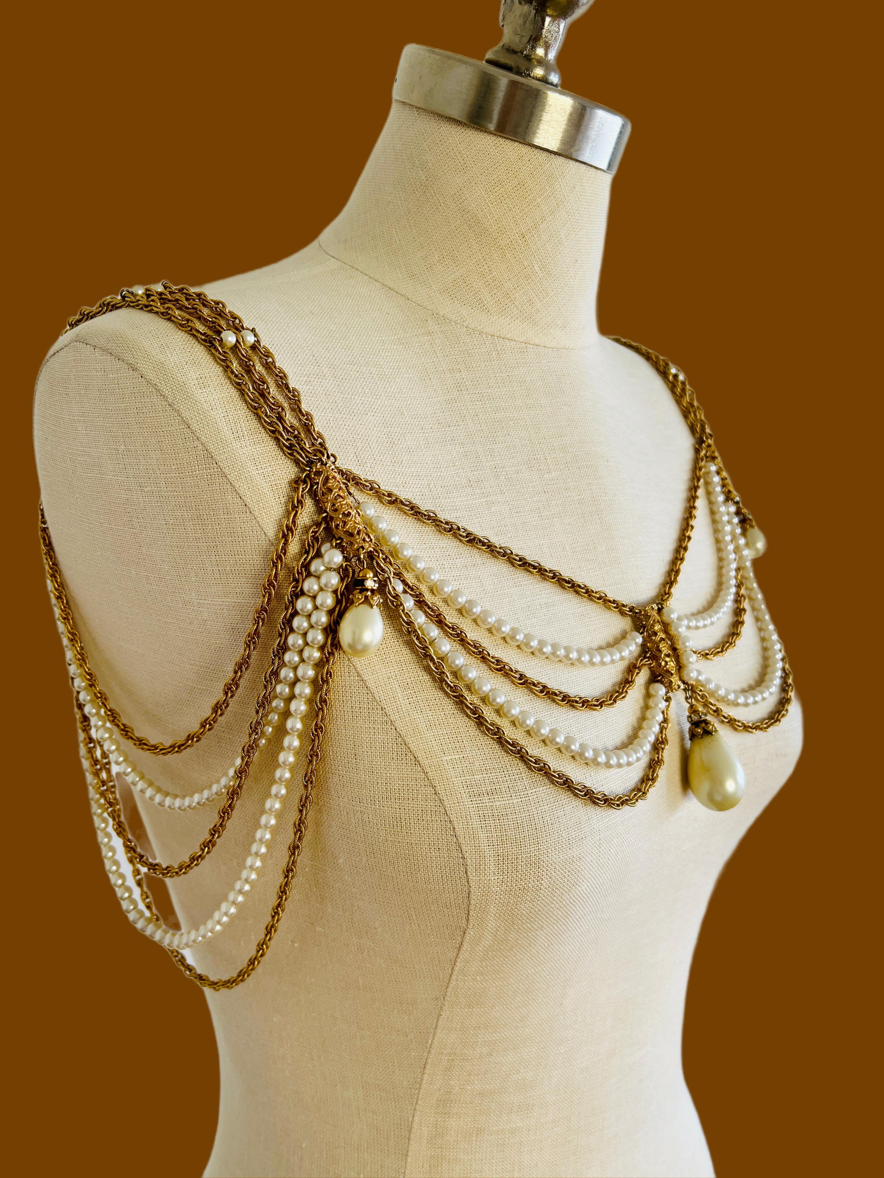 Napier Multi Chain Gold Tiered Layered Shoulder Necklace, Bikini Belt For Sale 2