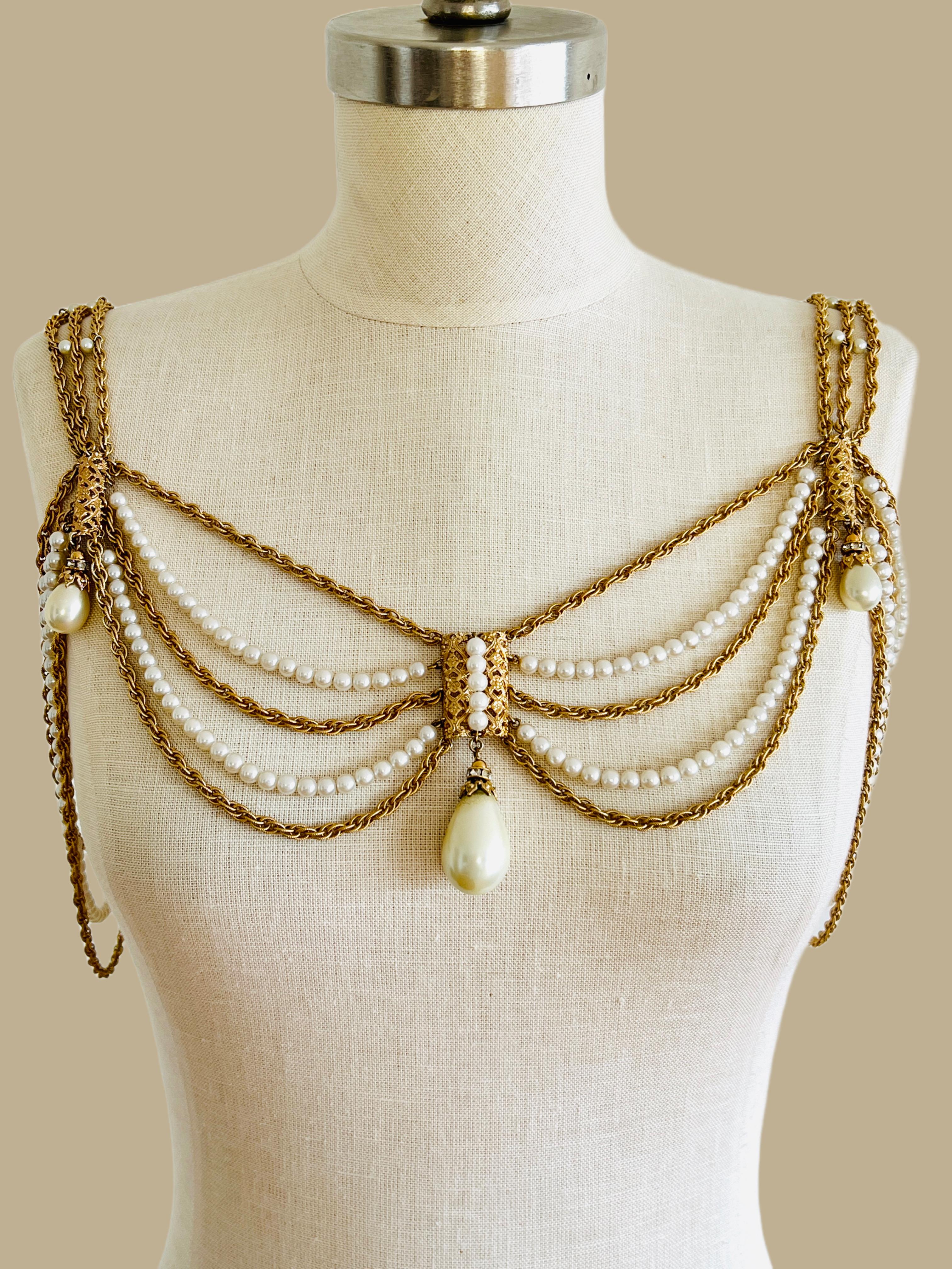 Napier Multi Chain Gold Tiered Layered Shoulder Necklace, Bikini Belt For Sale 3