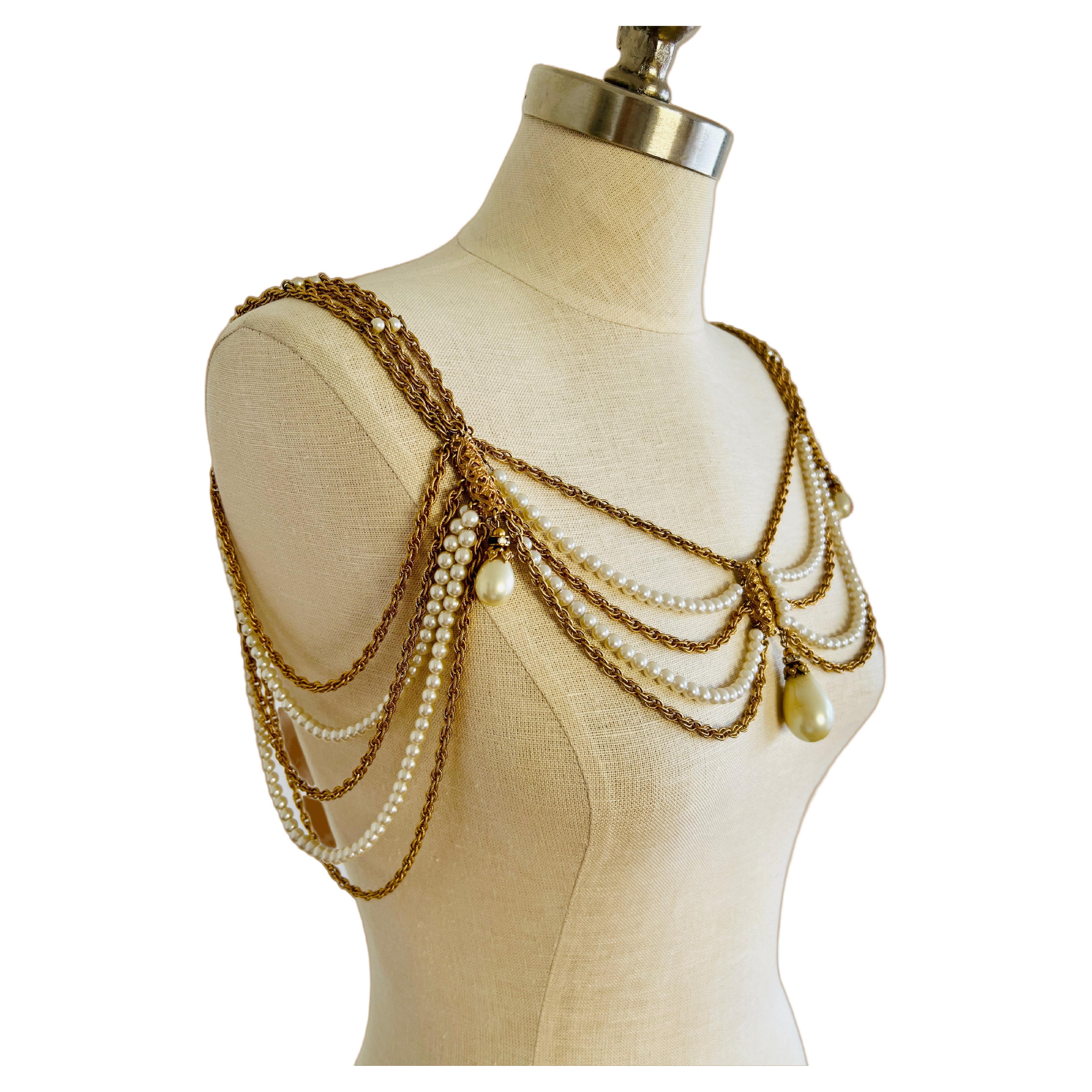 Napier Multi Chain Gold Tiered Layered Shoulder Necklace, Bikini Belt For Sale