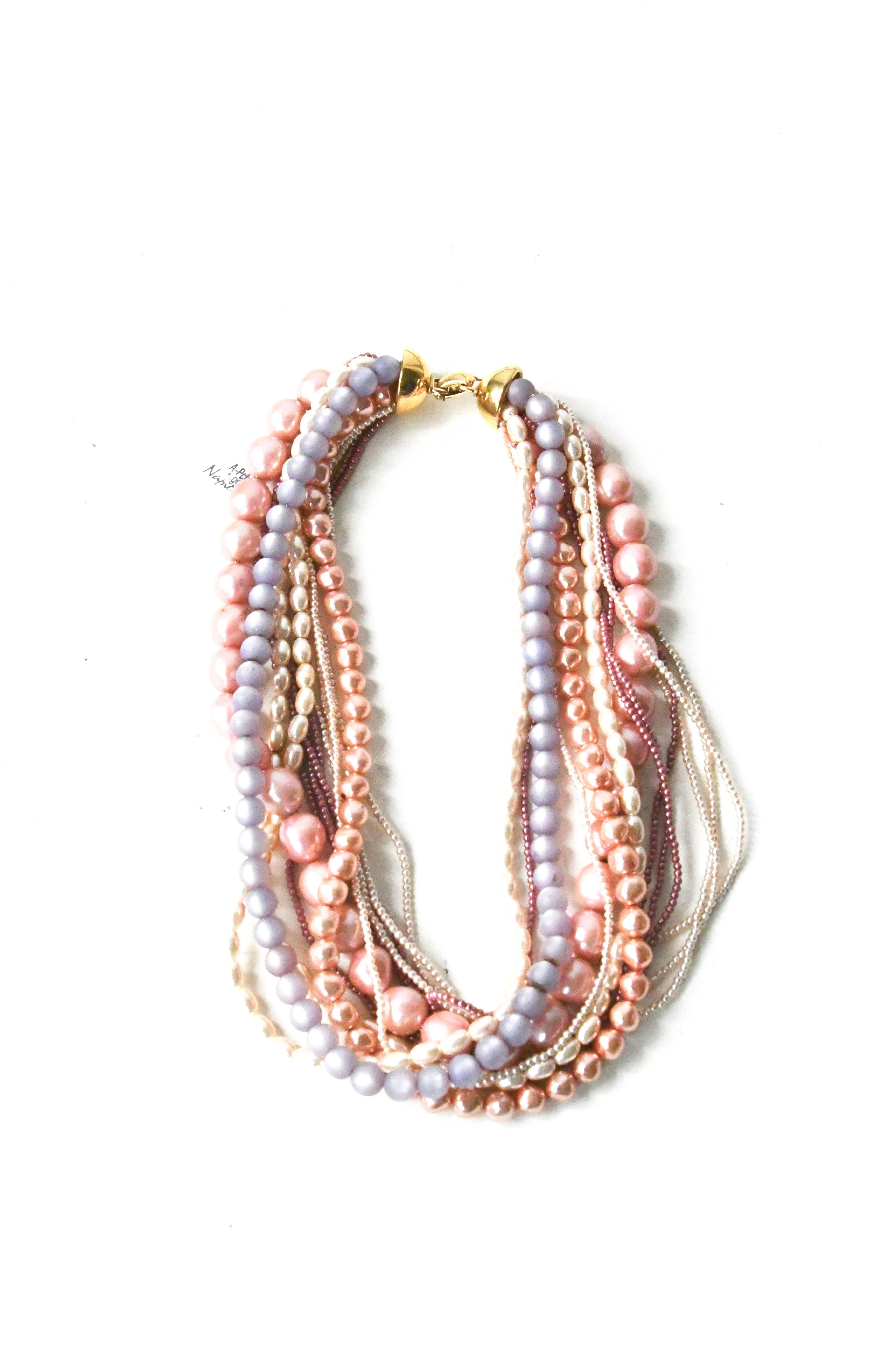 Signed Napier multi strand pearl style necklace.  Pastel beads. Excellent. 