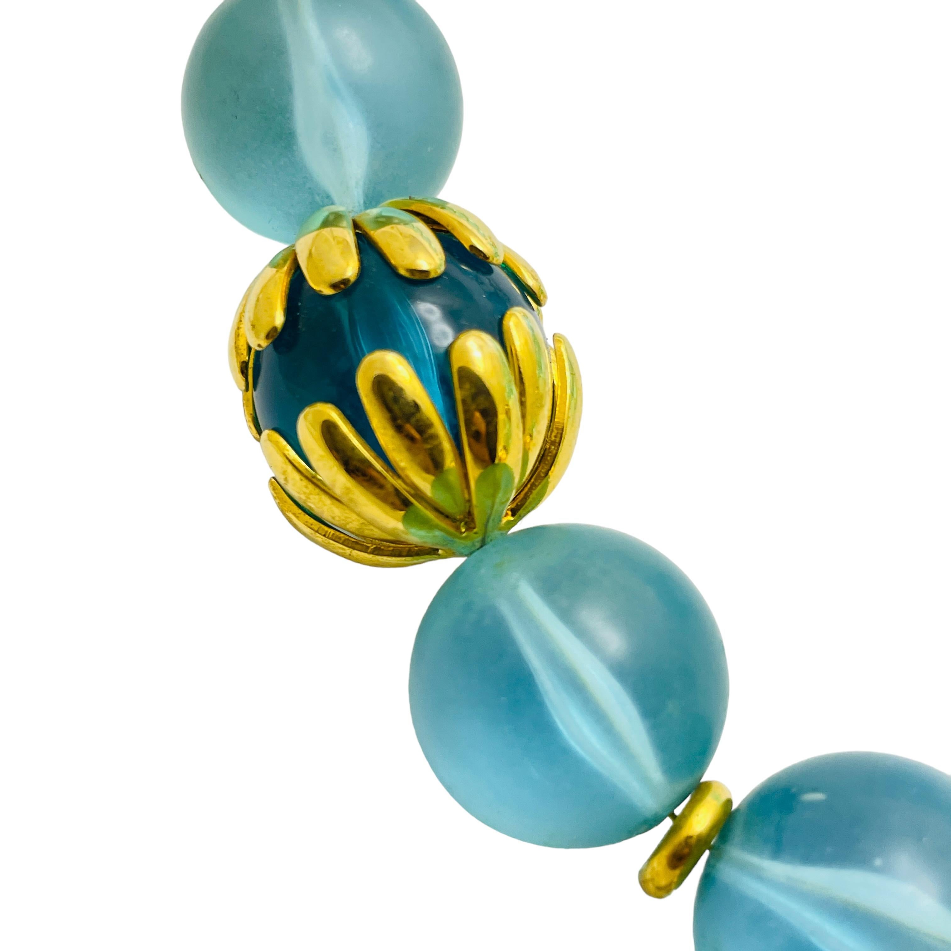 NAPIER signed gold blue lucite designer runway necklace earrings set In Good Condition In Palos Hills, IL