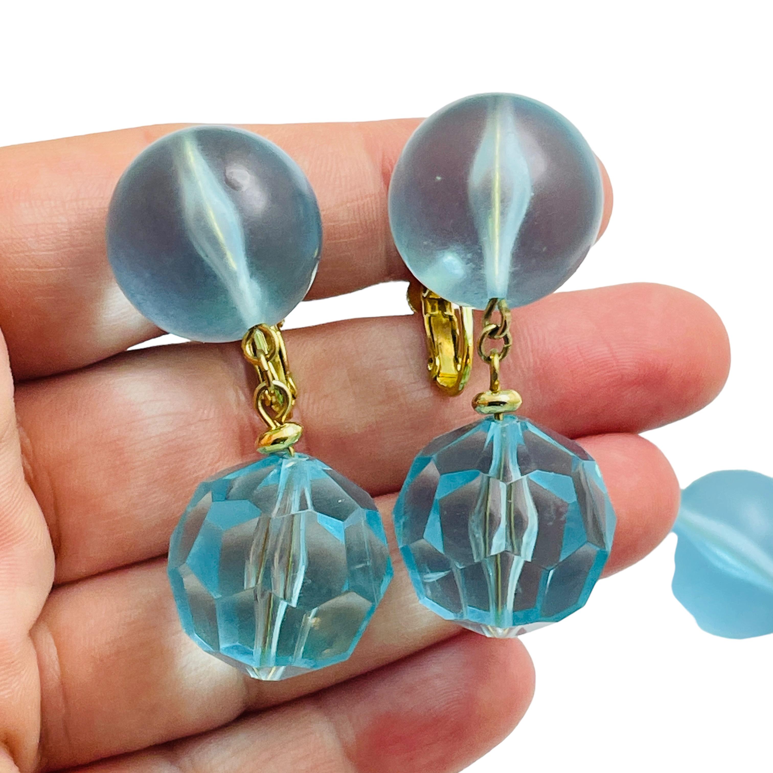 NAPIER signed gold blue lucite designer runway necklace earrings set 1