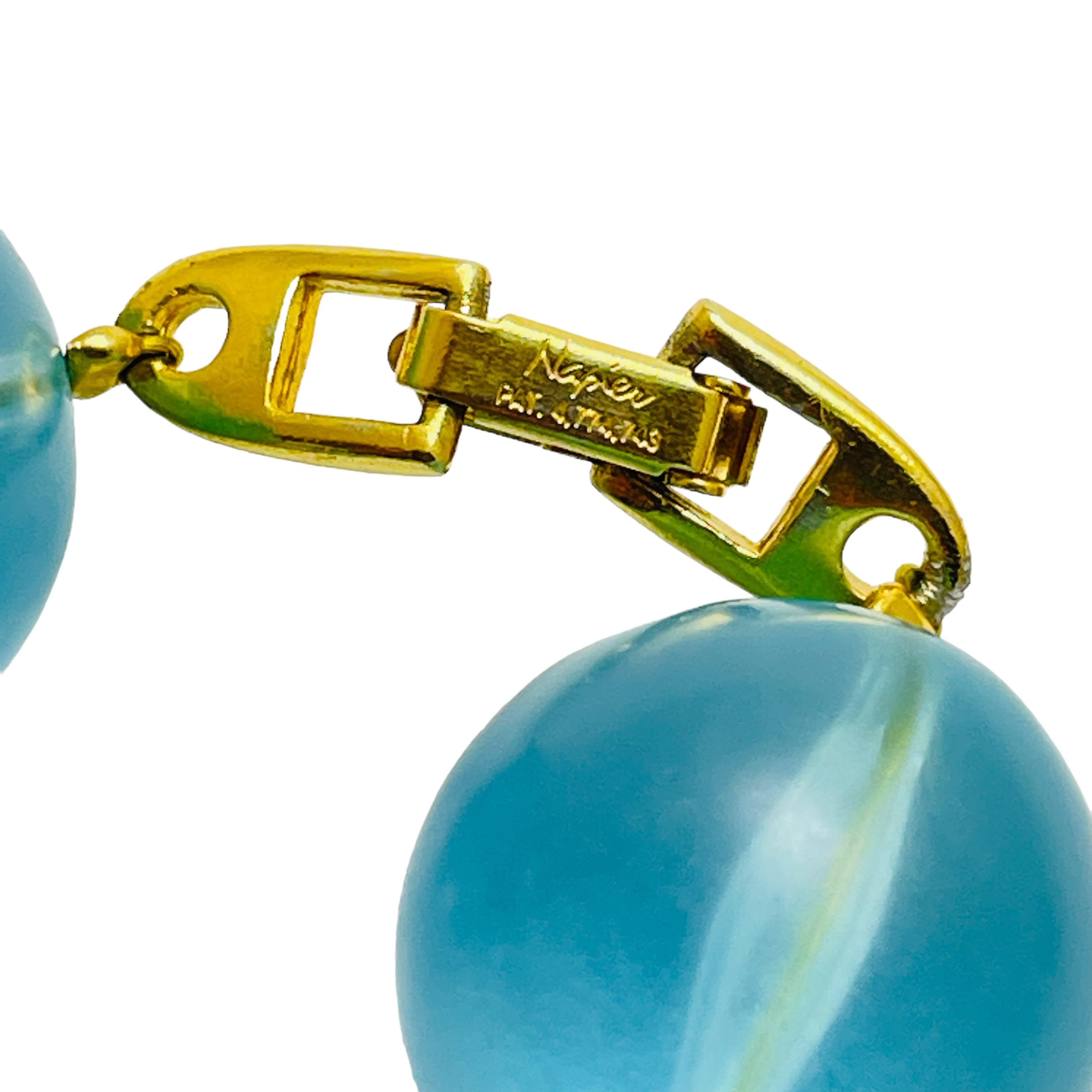 NAPIER signed gold blue lucite designer runway necklace earrings set 2