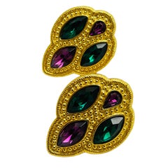 NAPIER signed gold jewel etruscan glass clip on earrings