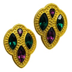 NAPIER signierte etruskische Glasclips an Ohrringen aus Goldschmuck mit Juwelen