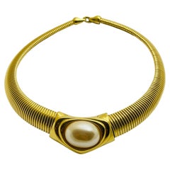 NAPIER signed gold omega chain pearl designer necklace