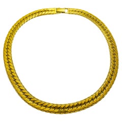 NAPIER signed gold tone snake designer runway chain necklace