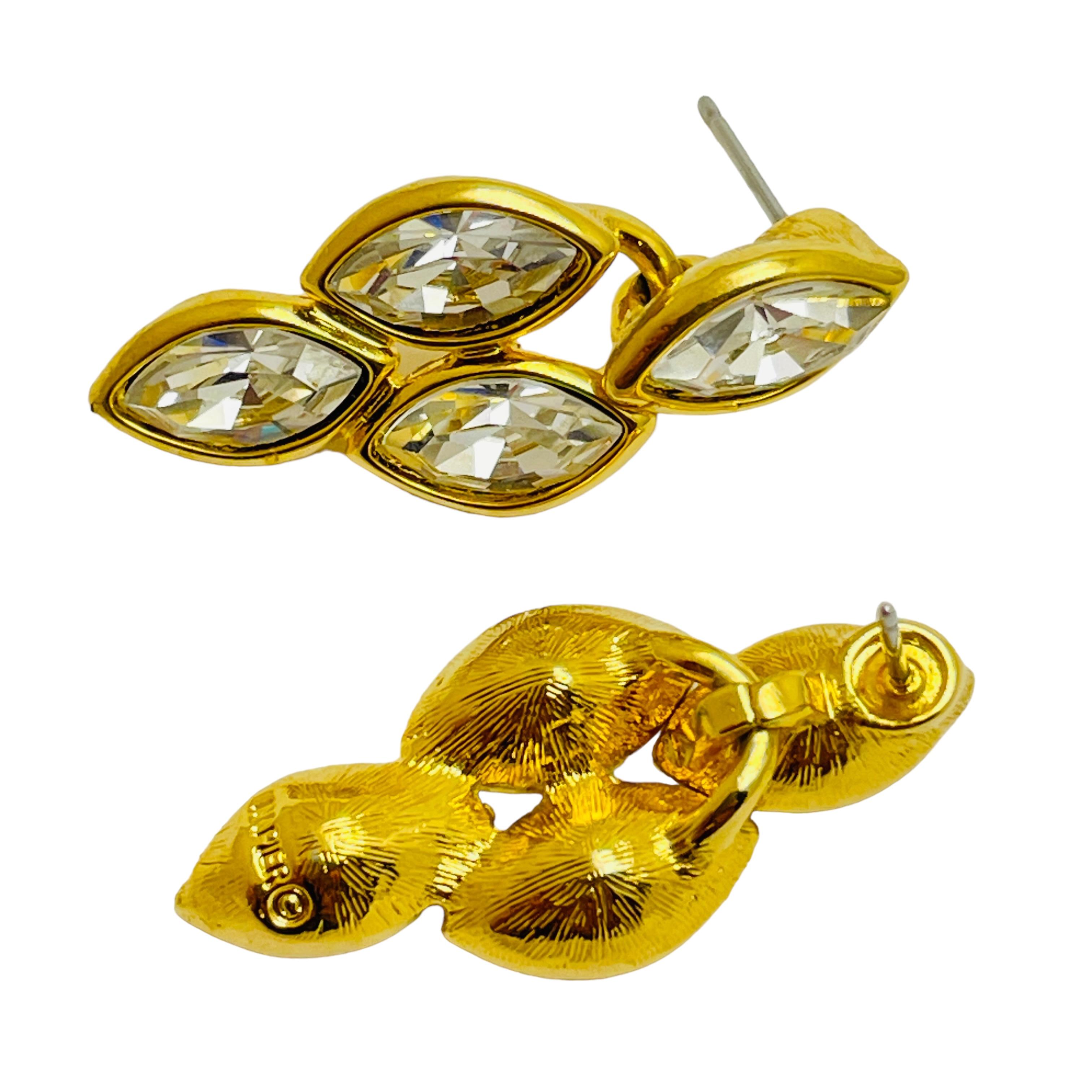 NAPIER signed vintage gold crystal designer runway earrings In Good Condition For Sale In Palos Hills, IL