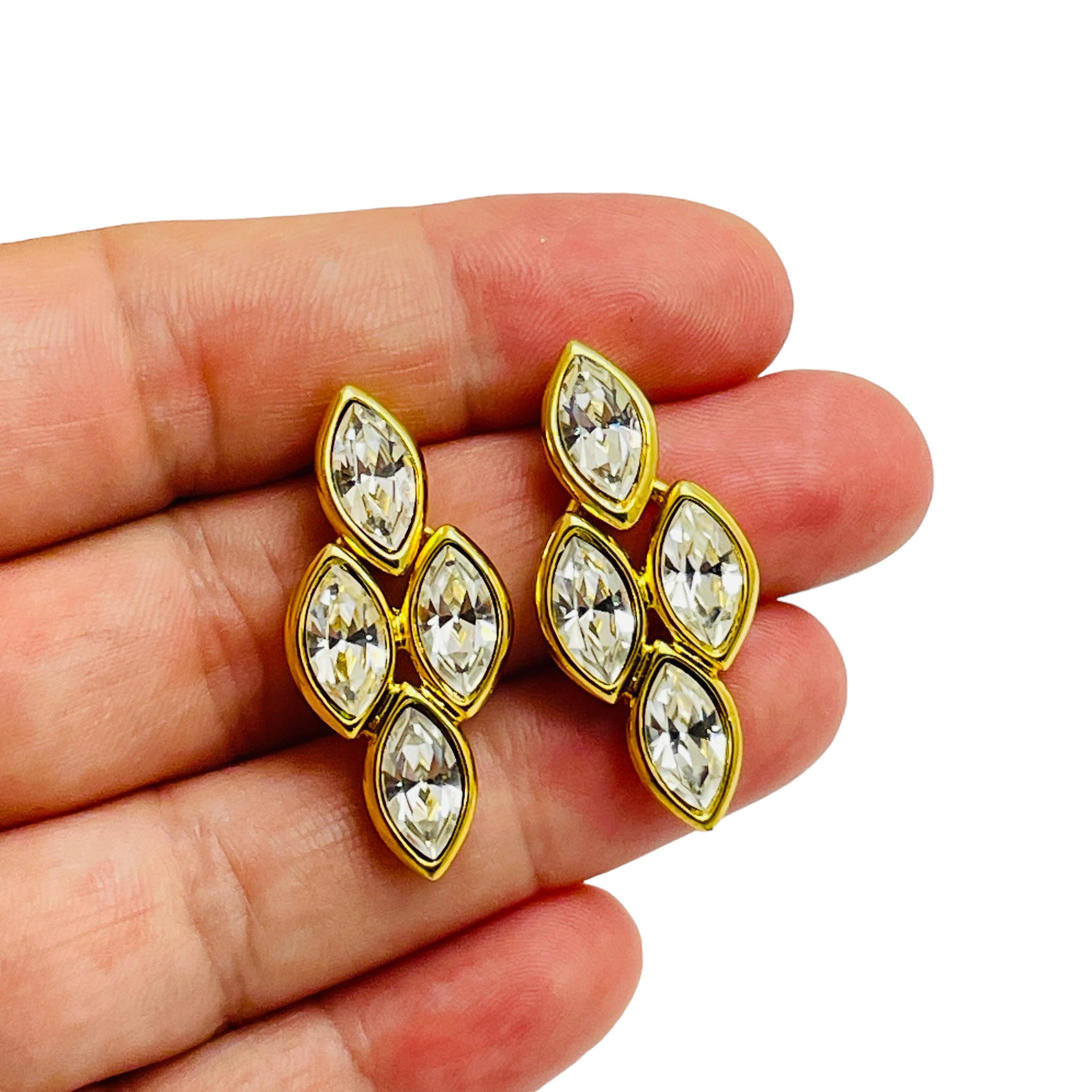 Women's NAPIER signed vintage gold crystal designer runway earrings For Sale