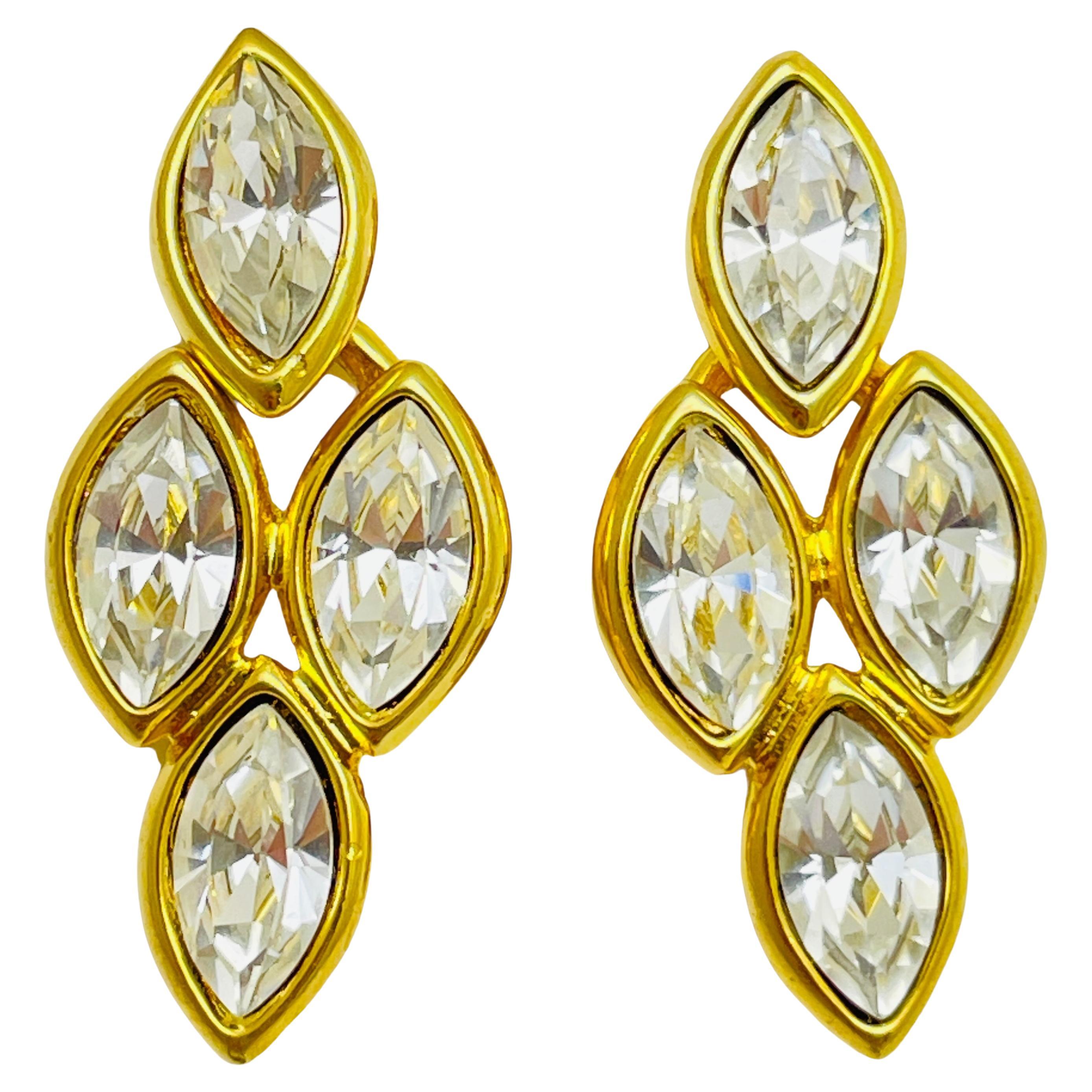 NAPIER signed vintage gold crystal designer runway earrings For Sale