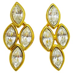 NAPIER signed vintage gold crystal designer runway earrings