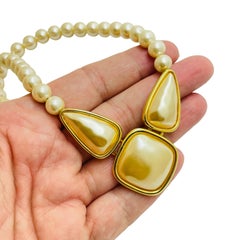 NAPIER signed vintage gold faux pearl designer runway necklace