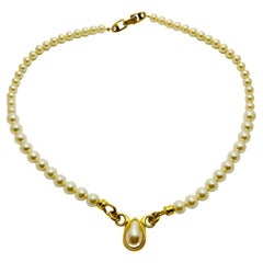 NAPIER signed Retro gold faux pearl designer runway necklace