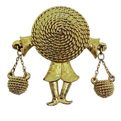 NAPIER signed vintage gold tone Asian water carrier designer brooch