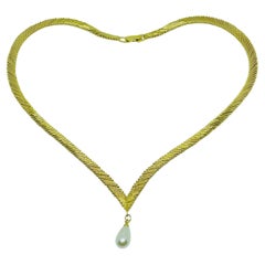 NAPIER signed vintage gold tone chain drop pearl designer necklace