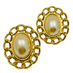 NAPIER firmado vintage oro tono cadena perla diseñador 80's pendientes de poste