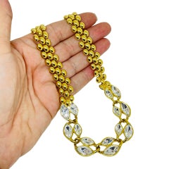 NAPIER signed vintage gold tone crystal massive chain designer necklace