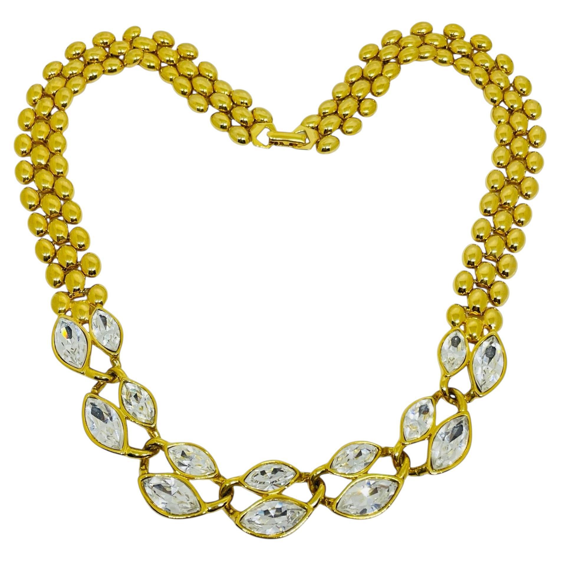 NAPIER signed vintage gold tone crystal massive chain designer necklace