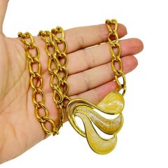 NAPIER signed vintage gold tone enamel chain designer necklace