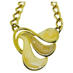 NAPIER signed vintage gold tone enamel chain designer necklace
