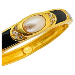 NAPIER signed vintage gold tone enamel rhinestone pearl designer bracelet