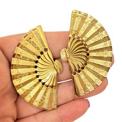 NAPIER signed vintage gold tone fan designer clip on earrings