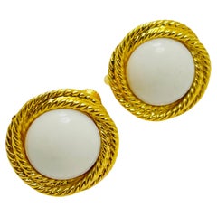 NAPIER signed vintage gold tone glass designer clip on earrings