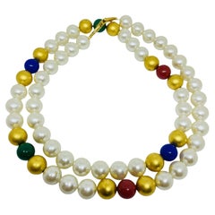 NAPIER signed vintage gold tone glass pearl beads designer necklace