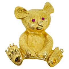 NAPIER signed vintage gold tone koala bear pink rhinestone eyes designer brooch