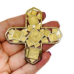 NAPIER signed vintage gold tone Maltese cross modernist designer brooch