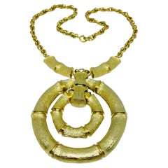 NAPIER signed vintage gold tone massive bamboo pendant designer chain necklace