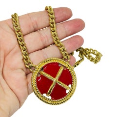 NAPIER firmato vintage, smalto rosso tono oro, collana a catena di design