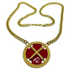 NAPIER firmato vintage, smalto rosso tono oro, collana a catena di design
