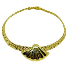 NAPIER signed vintage gold tone seashell massive chain designer necklace