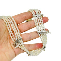 NAPIER signed vintage silver flier de lis natural beaded pearl designer necklace