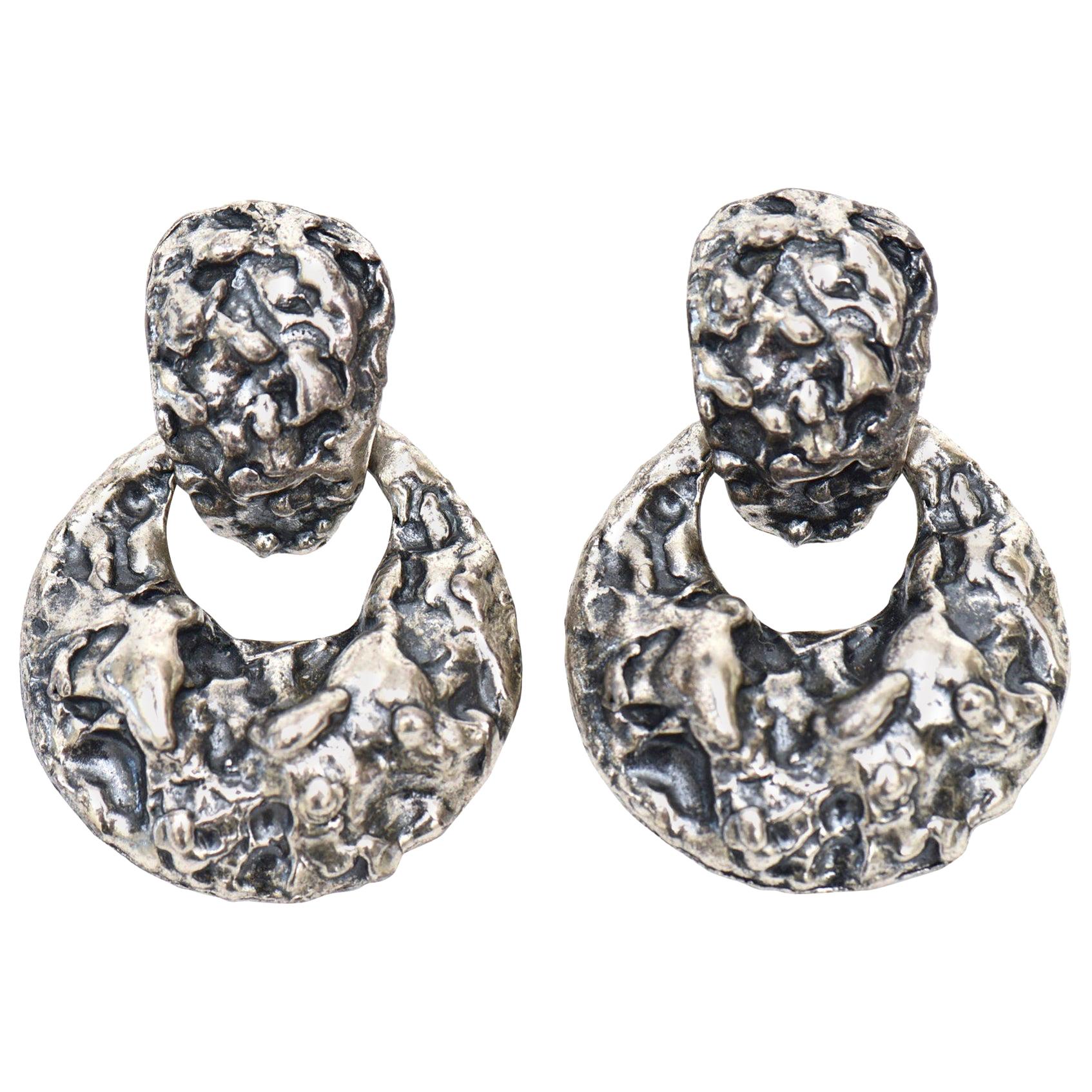  Napier Silver and Black Sculptural Style Screw Back Earrings  For Sale