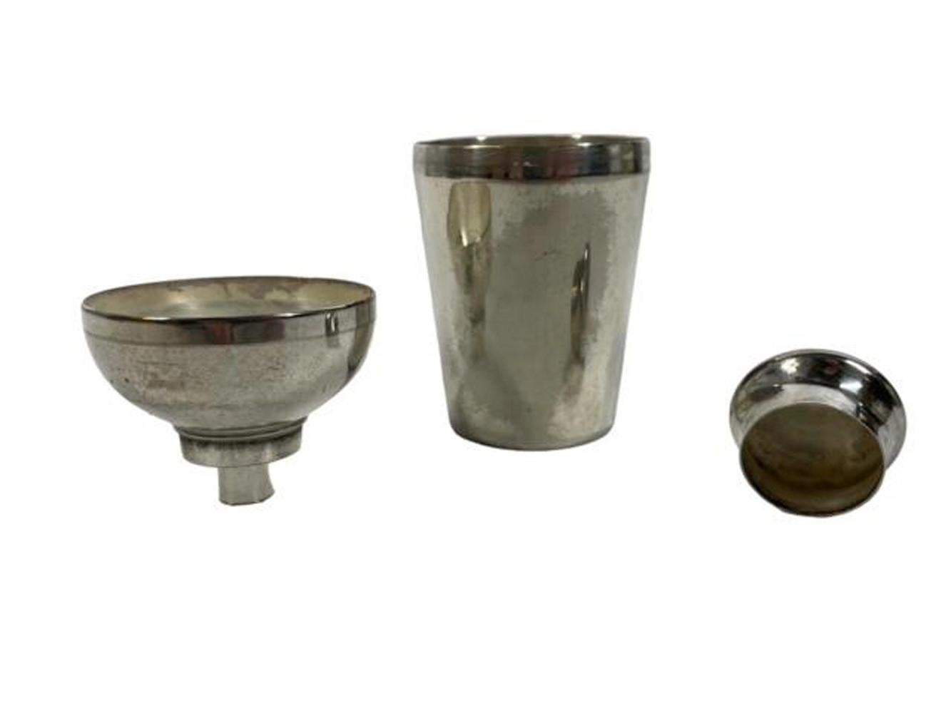 American Napier Silver Plate Cocktail Shaker Form, Combo Spirit Measure / Flask Funnel